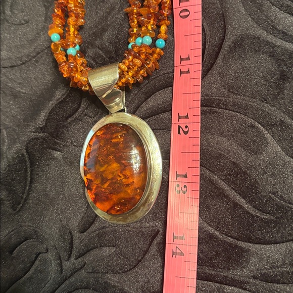 NWOT Jay King Mine Finds Amber & Turquoise Beaded Necklace w/925 Silver Pendant - Picture 13 of 14